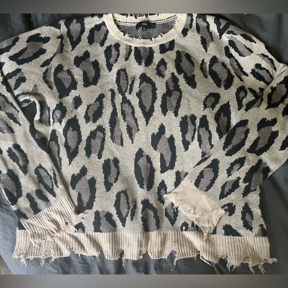 Fate distressed cheetah print sweater